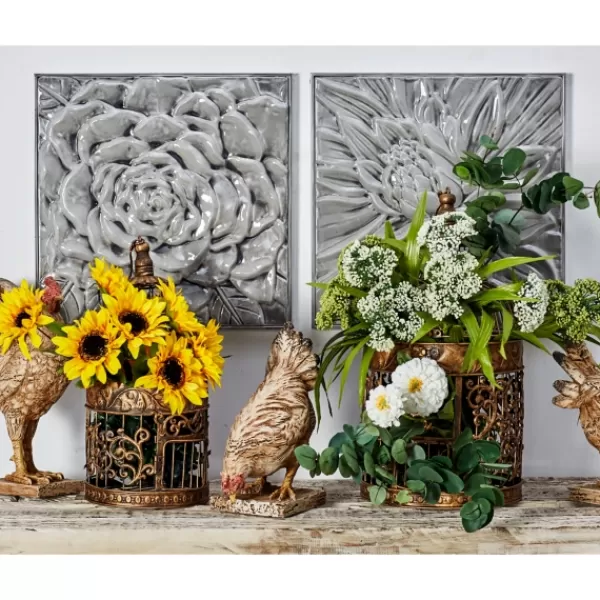 Wall Plaques-Kirkland's Home Glazed Iron Carved Floral Plaques, Set Of 3 Gray