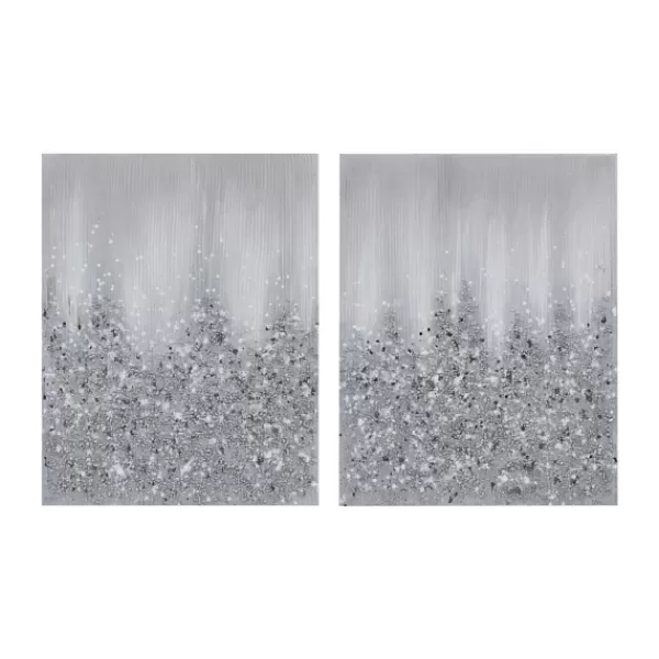 Canvas Art-Kirkland's Home Glimmer Gradient 2-Pc. Abstract Wall Art Silver/White