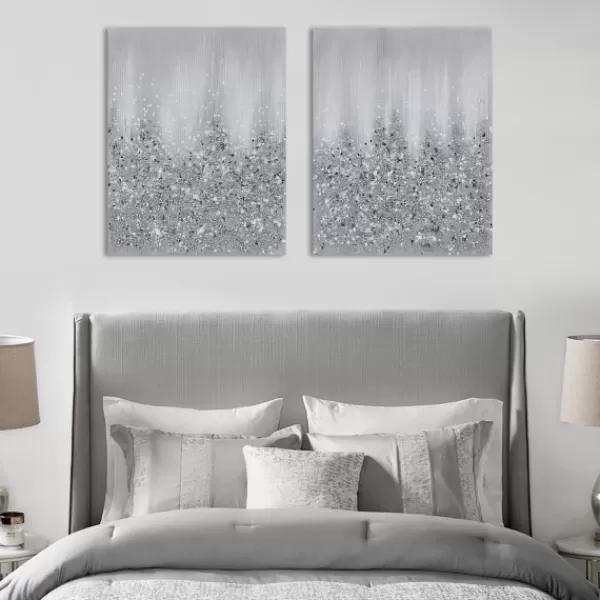 Canvas Art-Kirkland's Home Glimmer Gradient 2-Pc. Abstract Wall Art Silver/White