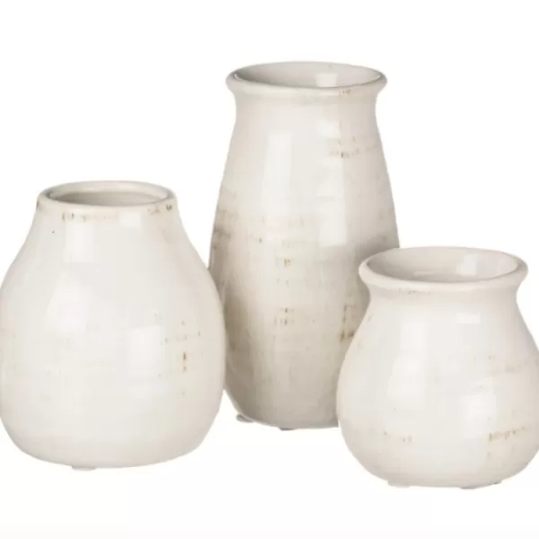 Vases-Kirkland's Home Glossy Curved Vases, Set Of 3 White