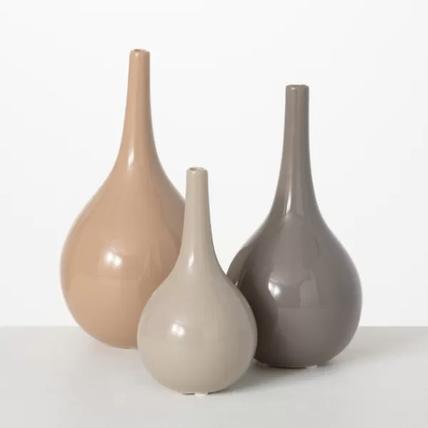 Vases-Kirkland's Home Glossy Earth Tone 3-Pc. Decorative Vase Set Brown/Tan/Gray
