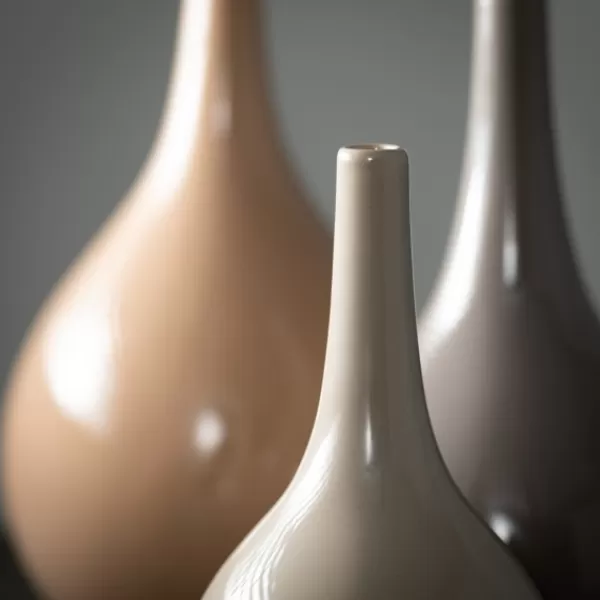 Vases-Kirkland's Home Glossy Earth Tone 3-Pc. Decorative Vase Set Brown/Tan/Gray