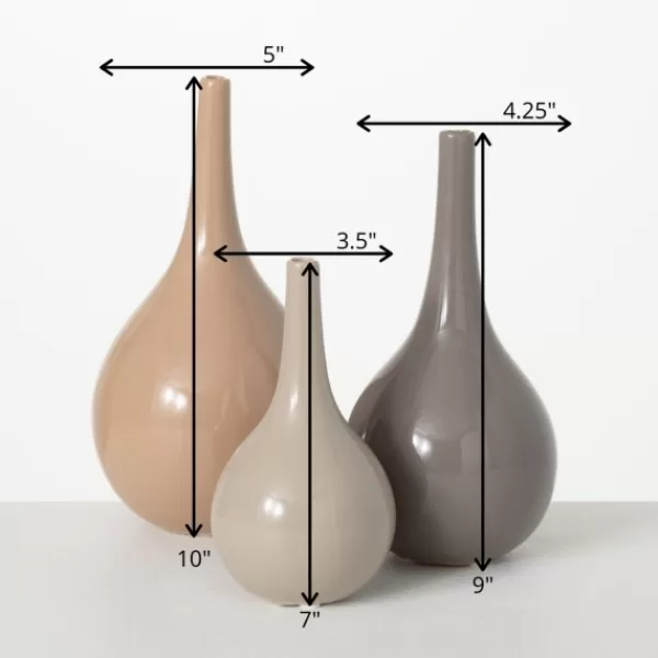 Vases-Kirkland's Home Glossy Earth Tone 3-Pc. Decorative Vase Set Brown/Tan/Gray