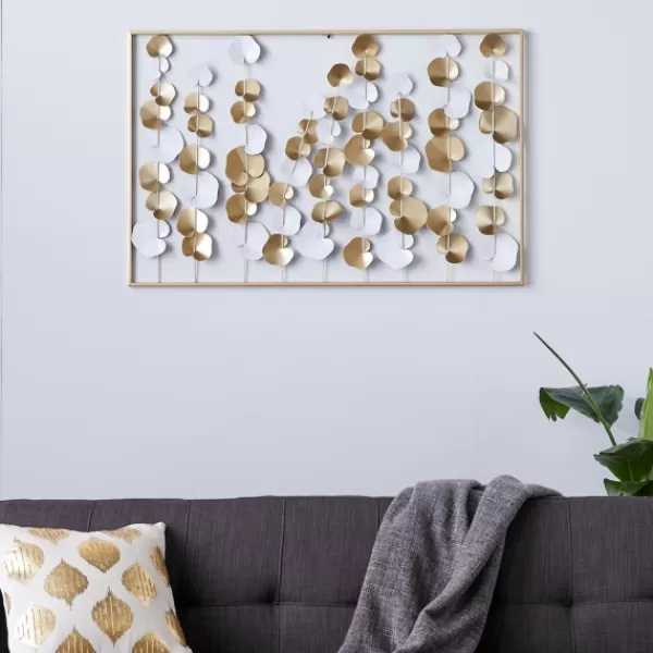 Wall Plaques-Kirkland's Home Glossy Gold Leaves Framed Wall Plaque Gold/White