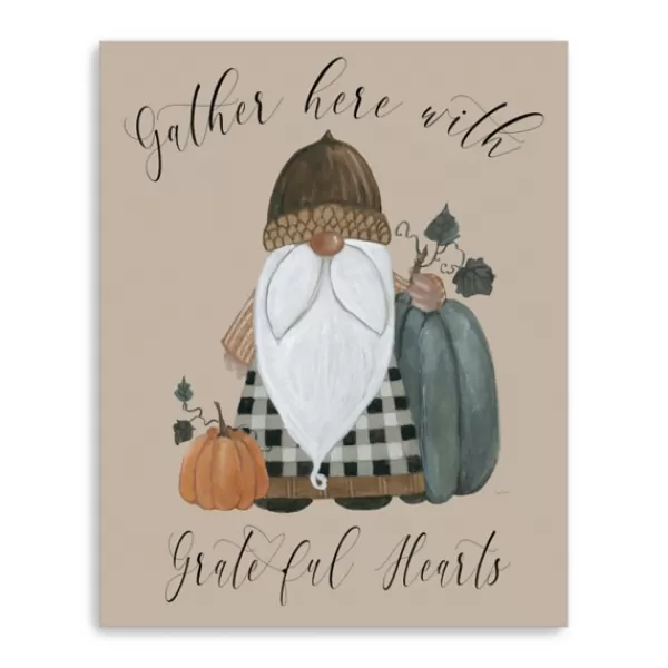 Wall Quotes & Signs-Kirkland's Home Gnome Pumpkin Grateful Hearts Giclee Canvas Print Tan/Brown/Multi