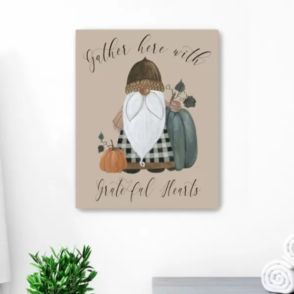 Wall Quotes & Signs-Kirkland's Home Gnome Pumpkin Grateful Hearts Giclee Canvas Print Tan/Brown/Multi