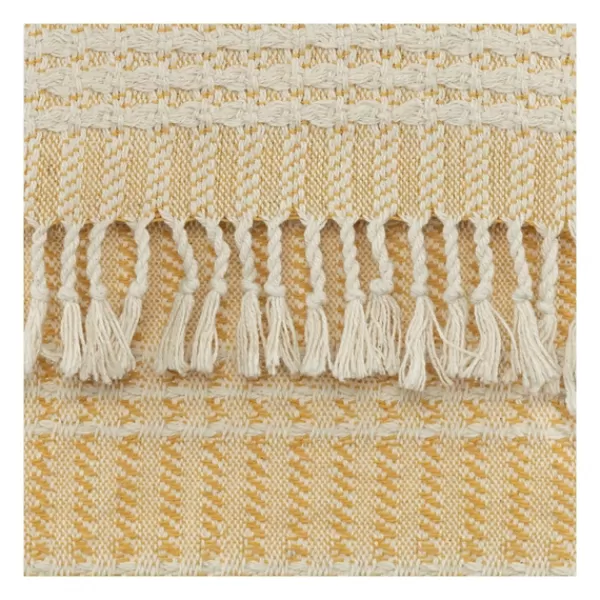 Blankets & Throws-Kirkland's Home Gold And Ivory Striped Cotton Throw Gold/Ivory