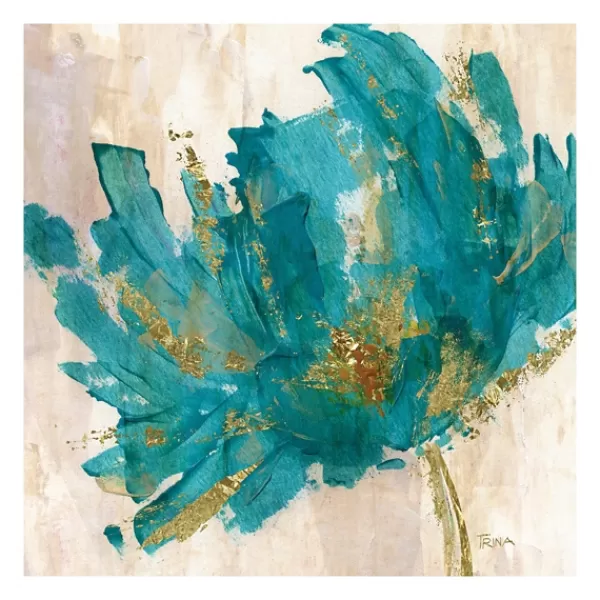 Canvas Art-Kirkland's Home Gold And Turquoise Flower Giclee Canvas Art Print Blue/Green/Gold