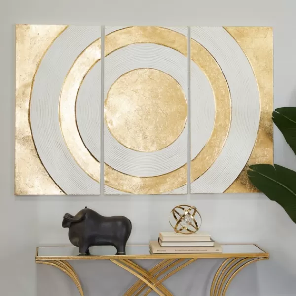 Wall Plaques-Kirkland's Home Gold And White Abstract Ripple Wall Plaque White/Gold