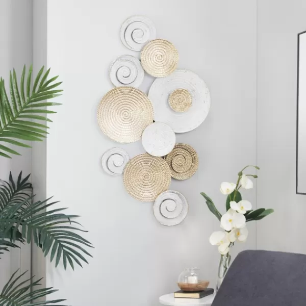 Wall Plaques-Kirkland's Home Gold And White Round Layered Plates Wall Sculpture Gold/White