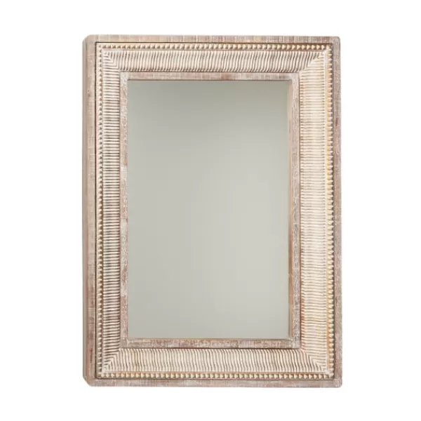 Decorative Mirrors-Kirkland's Home Gold And White Washed Carved Frame Mirror