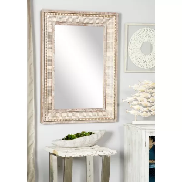 Decorative Mirrors-Kirkland's Home Gold And White Washed Carved Frame Mirror