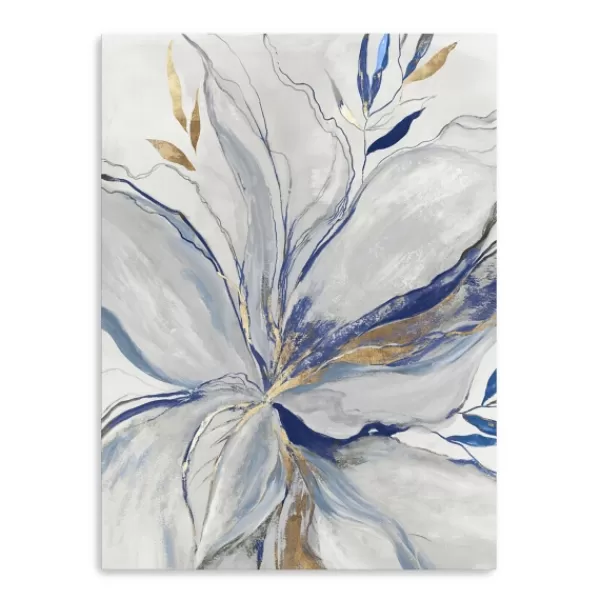 Canvas Art-Kirkland's Home Gold Charcoal Bloom Canvas Art Print, 24X32 In. White/Blue/Gold