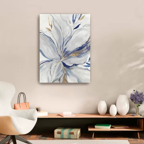 Canvas Art-Kirkland's Home Gold Charcoal Bloom Canvas Art Print, 24X32 In. White/Blue/Gold