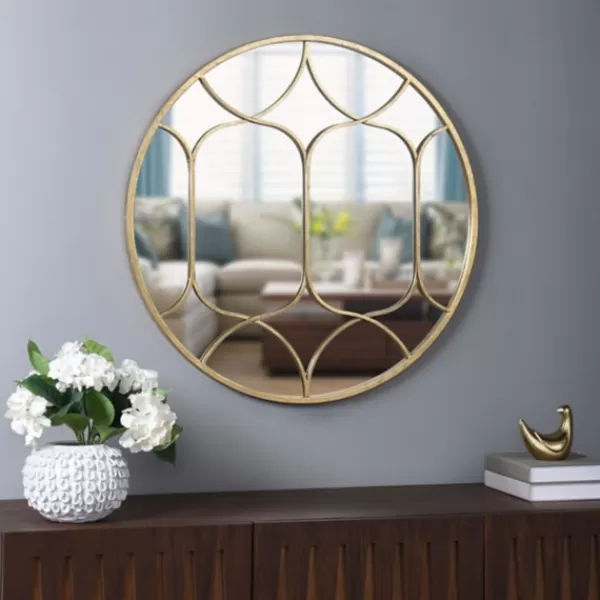 Decorative Mirrors-Kirkland's Home Gold Circular Inset Round Wall Mirror