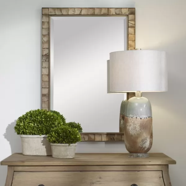 Decorative Mirrors-Kirkland's Home Gold Coconut Shell Inlay Framed Mirror