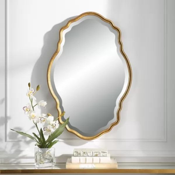 Decorative Mirrors-Kirkland's Home Gold Curved Beveled Frame Mirror