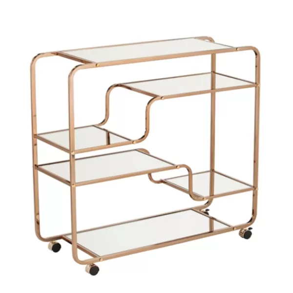 Kitchen Islands & Bar Carts-Kirkland's Home Gold Curved Metal Mirrored Bar Cart