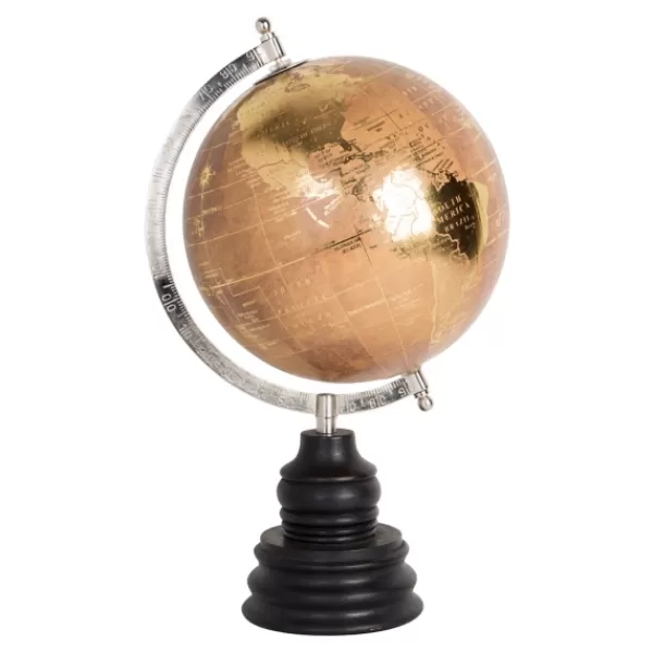 Statues & Figurines-Kirkland's Home Gold Foil Globe With Wood Base Brown/Gold