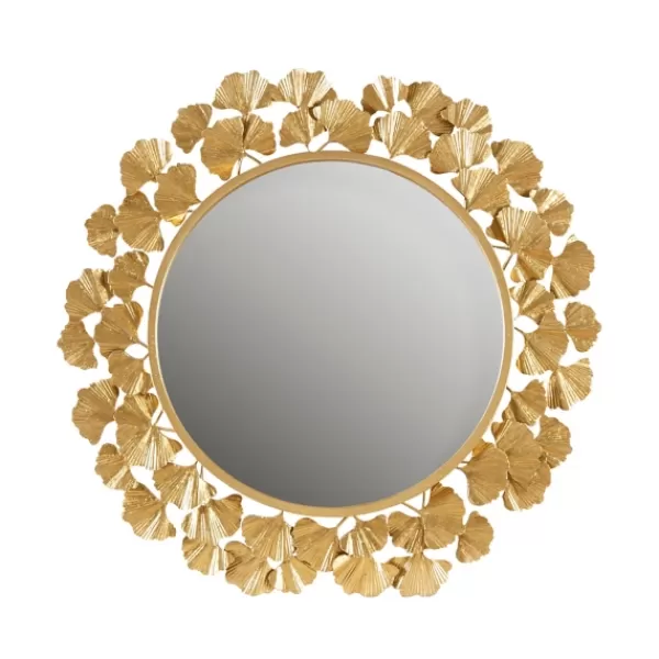 Decorative Mirrors-Kirkland's Home Gold Foil Leaf Framed Round Wall Mirror