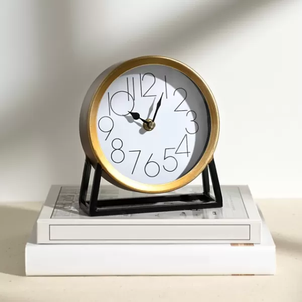 Decorative Accents-Kirkland's Home Gold Frame Modern Tabletop Clock Gold/White/Black