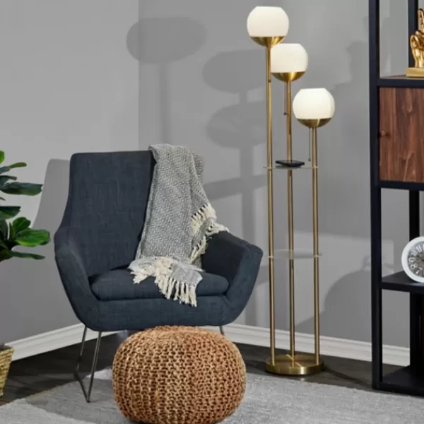 Floor Lamps-Kirkland's Home Gold Globe 3-Light Shelf Floor Lamp Gold/White