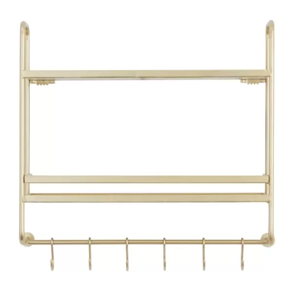 Wall Storage-Kirkland's Home Gold Iron Frame Wall Shelf With Hooks