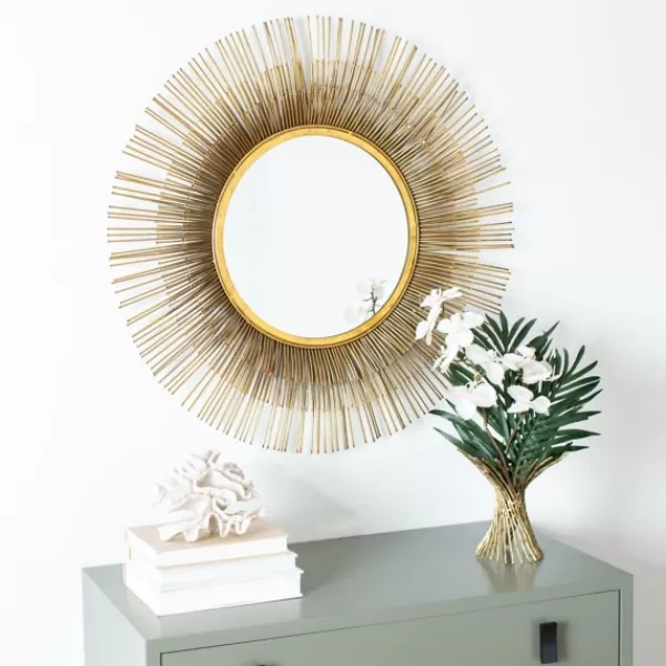 Decorative Mirrors-Kirkland's Home Gold Layered Burst Frame Round Wall Mirror