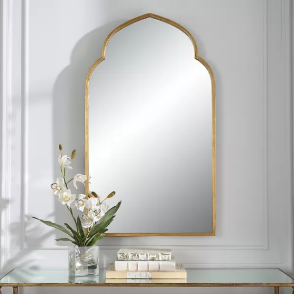 Decorative Mirrors-Kirkland's Home Gold Leaf Arched Frame Wall Mirror