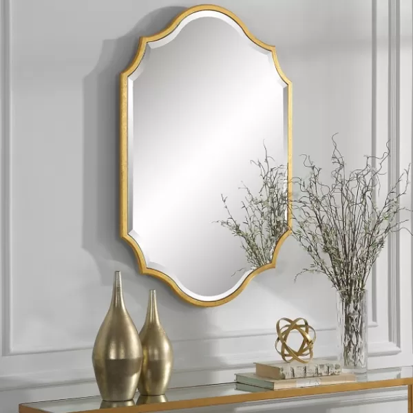 Decorative Mirrors-Kirkland's Home Gold Leaf Curved Metal Wall Mirror