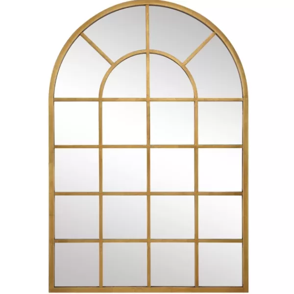 Decorative Mirrors-Kirkland's Home Gold Leaf Metal Windowpane Arch Frame Mirror