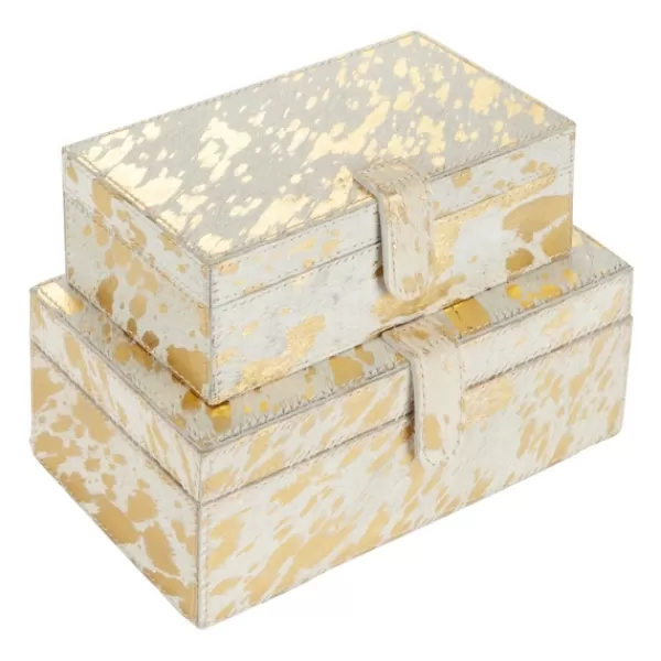 Baskets & Boxes-Kirkland's Home Gold Leather Hide Rustic 2-Pc. Box Set Gold/White