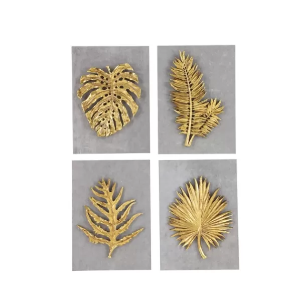 Wall Plaques-Kirkland's Home Gold Leaves Cement Wall Plaques, Set Of 4 Gold/Gray