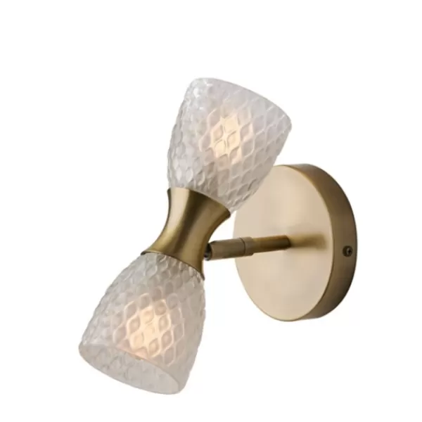 Sconces-Kirkland's Home Gold Metal And Dual Glass Shade Sconce