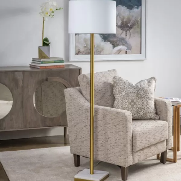 Floor Lamps-Kirkland's Home Gold Metal And Marble Base Floor Lamp White