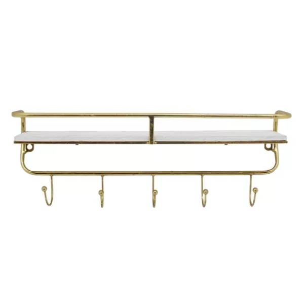 Hooks-Kirkland's Home Gold Metal And White Wood Wall Shelf With Hooks