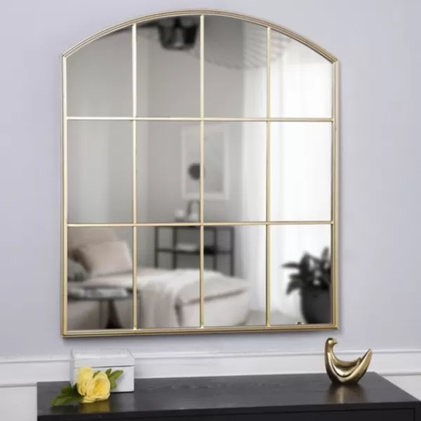 Decorative Mirrors-Kirkland's Home Gold Metal Arch Frame Pane Overlay Wall Mirror