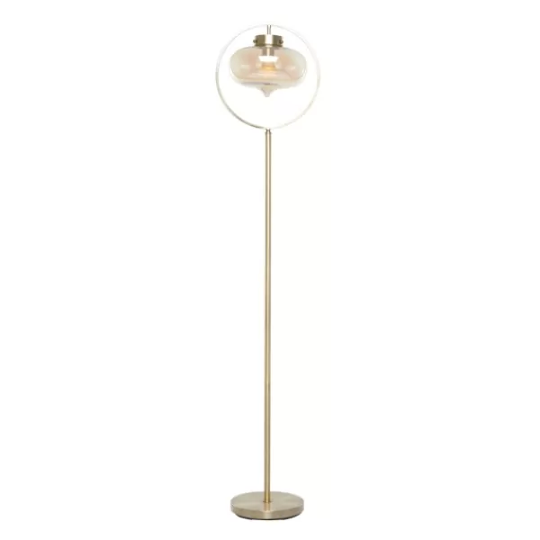 Floor Lamps-Kirkland's Home Gold Metal C-Curve Arch Arm Glass Shade Floor Lamp