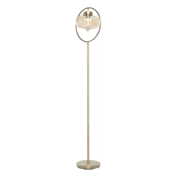 Floor Lamps-Kirkland's Home Gold Metal C-Curve Arch Arm Glass Shade Floor Lamp