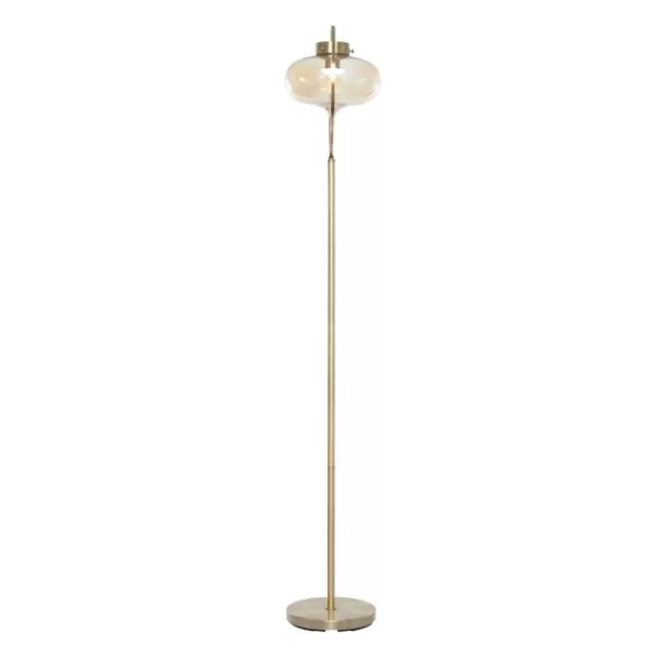 Floor Lamps-Kirkland's Home Gold Metal C-Curve Arch Arm Glass Shade Floor Lamp