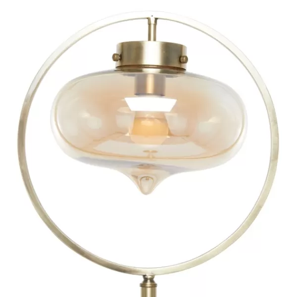 Floor Lamps-Kirkland's Home Gold Metal C-Curve Arch Arm Glass Shade Floor Lamp