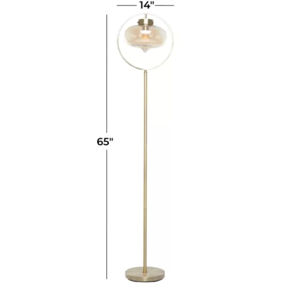 Floor Lamps-Kirkland's Home Gold Metal C-Curve Arch Arm Glass Shade Floor Lamp