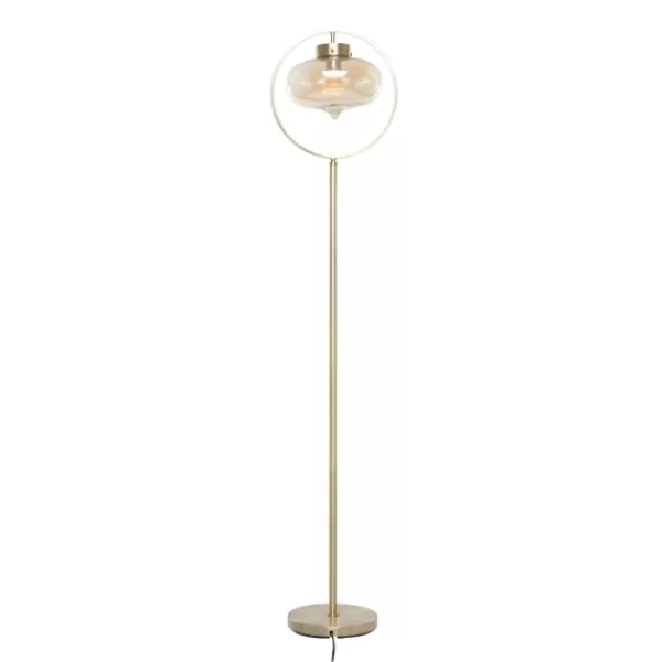 Floor Lamps-Kirkland's Home Gold Metal C-Curve Arch Arm Glass Shade Floor Lamp