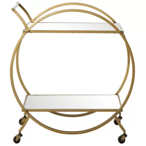 Kitchen Islands & Bar Carts-Kirkland's Home Gold Metal Circular Bar Cart