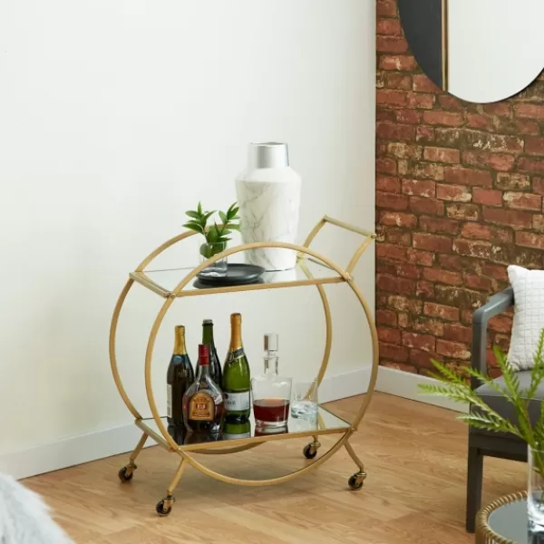 Kitchen Islands & Bar Carts-Kirkland's Home Gold Metal Circular Bar Cart