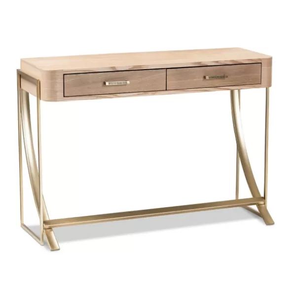 Console Tables-Kirkland's Home Gold Metal Frame Two-Drawer Console Table