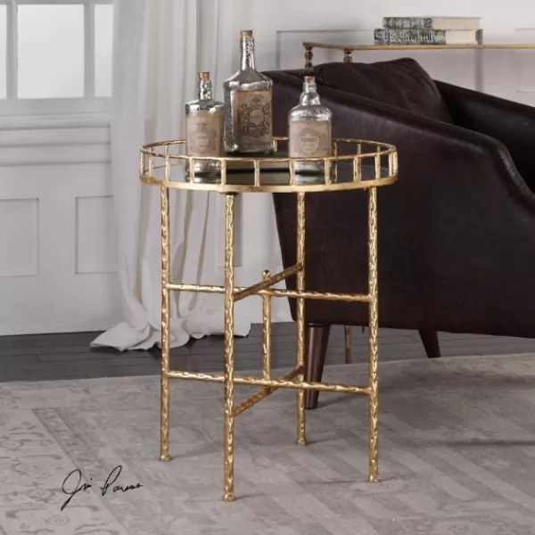 Accent & End Tables-Kirkland's Home Gold Metal Mirrored Tray Accent Table