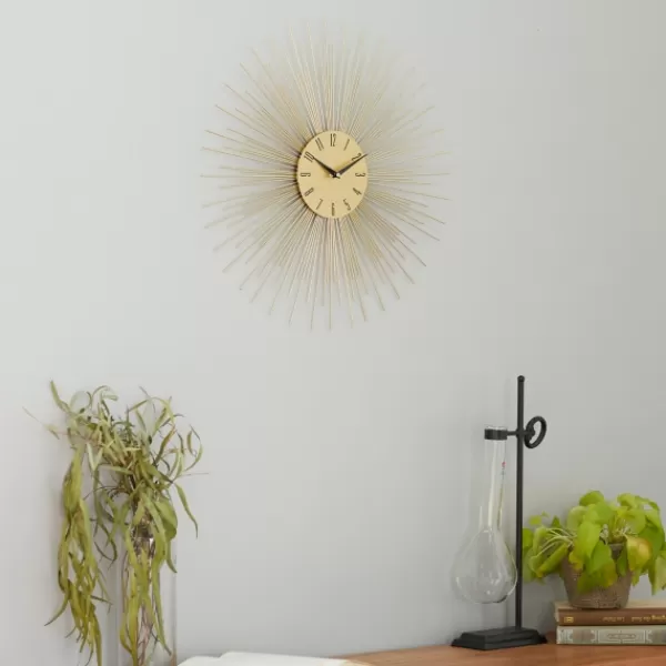 Clocks-Kirkland's Home Gold Metal Sunburst Wall Clock