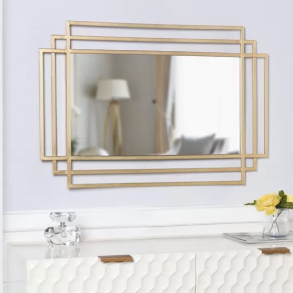 Decorative Mirrors-Kirkland's Home Gold Metal Triple Rectangle Wall Mirror