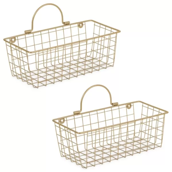 Wall Storage-Kirkland's Home Gold Metal Wire Cage Wall Baskets, Set Of 2